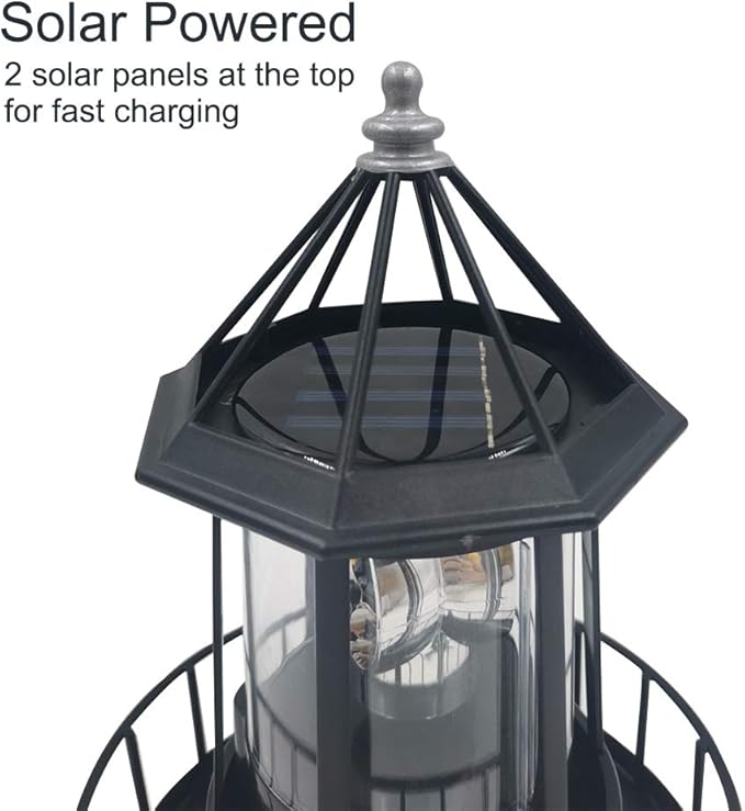 LED Solar Powered Lighthouse, 360 Degree Rotating Lamp, IP65 Waterproof LED Solar Lighthouse Garden Yard Outdoor Decor