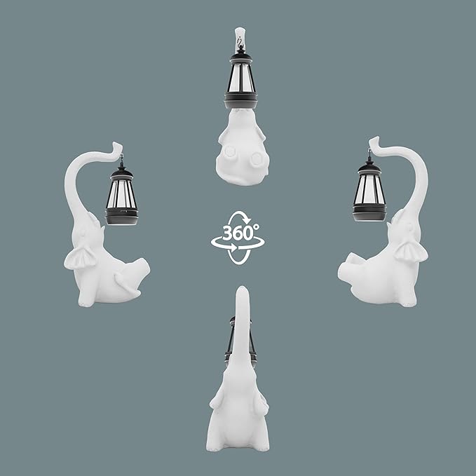Statue Decoration, Figurine, Lawn Statue, Sculpture Ornament, Animal Figurine - Elephant Resin Statue with Lantern (Face Upward)