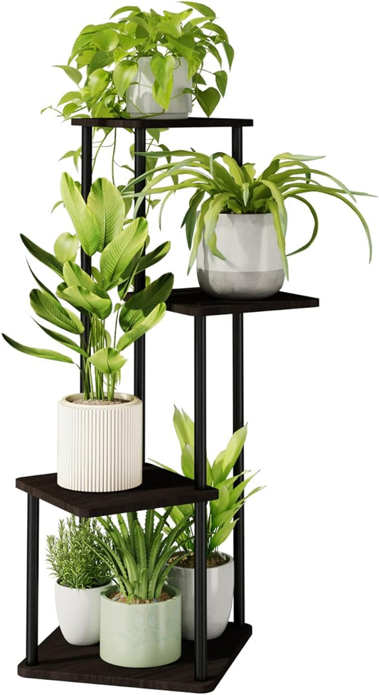 Bamworld 4 Tier Plant Stand Indoor, Small Metal Plant Shelf for Multiple Plants, Corner Flower Stand for Patio Garden Balcony Living Room Bedroom(Black)