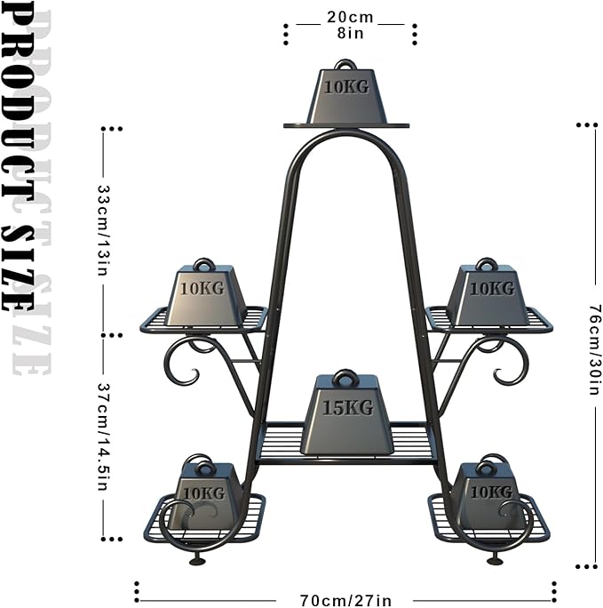 Plant Stand 6 Tier Metal Plant Stands for Indoor Outdoor Plants Multiple Tiered Tall Iron Plant Shelf, Black Plant Rack, Heavy Duty Flower Pot Holder for Corner, Patio, Living Room