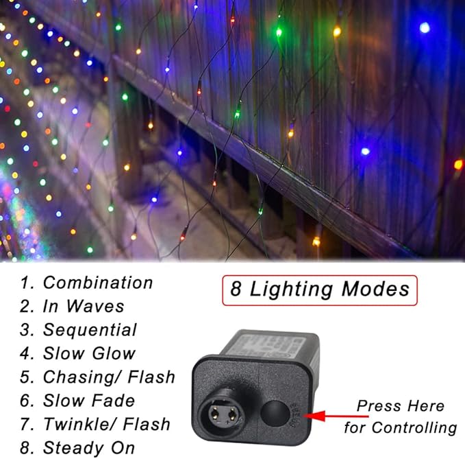 Pooqla Net Lights, 300LED Christmas Outdoor Mesh Light, 14.8x4.9 ft Fairy String 8 Modes Green Wire, Connectable Waterproof Decorative for Bushes Tree Garden Halloween, Colorful