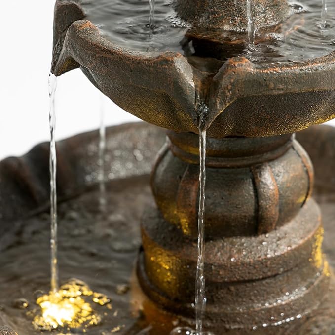 Outdoor Water Fountain –42.2 in. Tall Large Floor-Standing Bird Bath for Outside,3 Tier Elegant Waterfall Feature for Garden, Yard, Patio, Home Decor (Bronze Color)