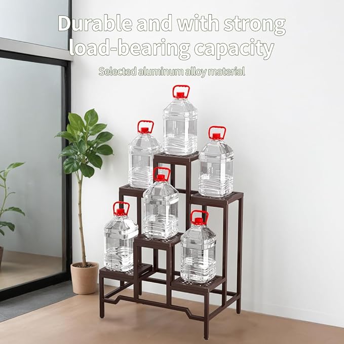 Plant Stand - Aluminum Indoor/Outdoor Flower Rack, Waterproof & Rust-Proof, Stable Support for Pots, Perfect for Living Room, Balcony, Garden, and Office (Brown, 6 Tier)