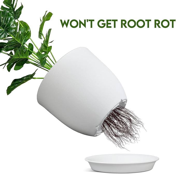 Plant Pots 8 Inch Set of 2, Flower Pots with Multi Mesh Drainage Holes, Planters for Indoor Outdoor Garden Plants and Flowers (White)