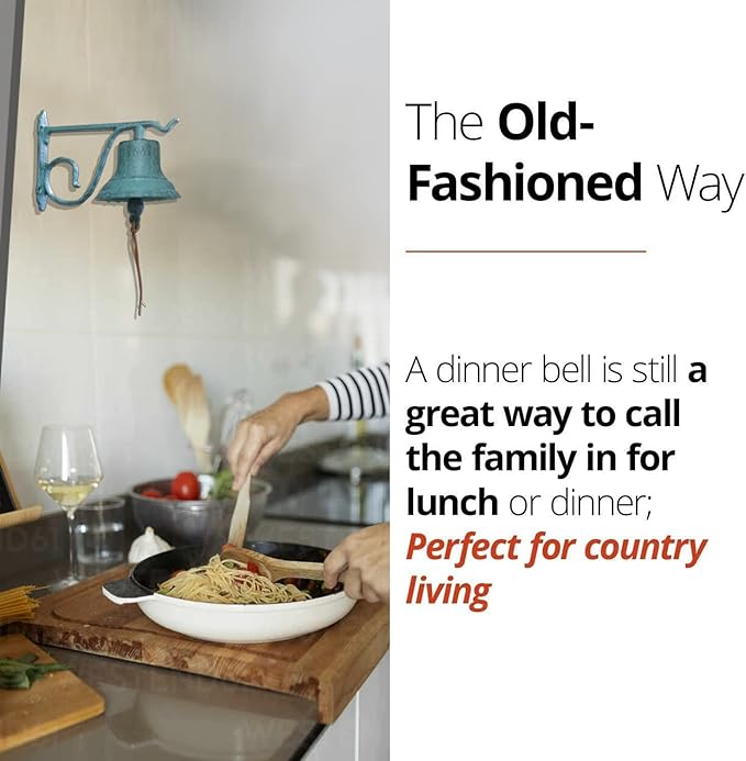 NACH Rustic Cast Iron Doorbell, Small Door Bells for Homes, Dinner Bell, Small Bell, Kitchen Door Bell, Turquoise Door Bell, 8.5x5x6.5 Inches, JS-90-091AT