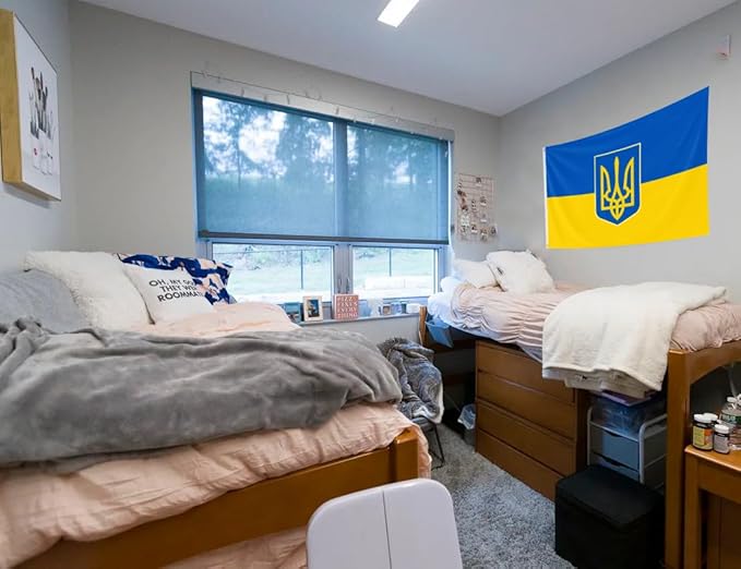 Double Sided Ukraine Trident Flag 4x6FT Ukrainian Coat of Arms National Polyester Banner With 2 Grommets Fade Resistant Vivid Color For Patriotic Festival Events Party Decoration