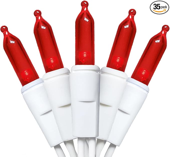 Red LED Christmas Lights - 35 Count Red Christmas String Lights for Small Tree, Crafts, Bedroom, Wedding, Indoor and Outdoor Valentines Day Decorations, 11 Feet White Wire, UL Certified, Connectable