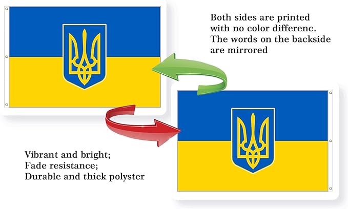Ukraine Trident Extra Large Flag 8x12FT Giant Ukrainian Coat of Arms National Polyester Banner With 3 Grommets Fade Resistant Vivid Color For Patriotic Festival Events Party Decoration
