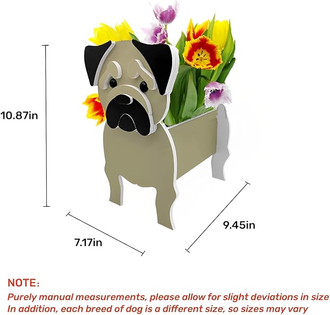Pug Dog Planter Plant Pots,Cute Garden Dog Flower Planter,Dog Planters Birthday Gifts for Women,Office,Indoor/Outdoor Decor（9.45 * 7.17 * 10.87in）