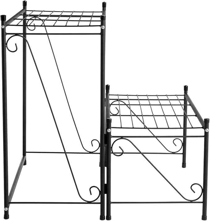 DOEWORKS 2 Tier Metal Plant Stand Storage Rack Shelf, Flower Pot Holder Display Shelf, Black