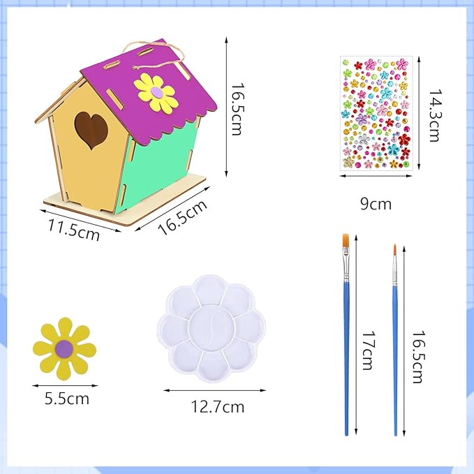 Fennoral 12 Pack Bird House Craft Kit for Kids Make You Own Bird Wind Chime Kit DIY Build and Paint Wooden Birdhouses Bird Feeder Art and Craft for Spring Yard Garden Outdoor Decoration
