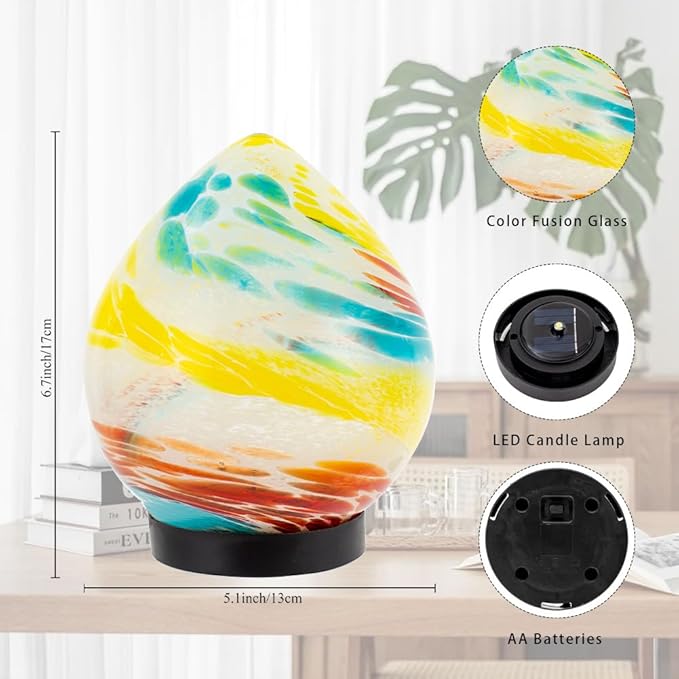 Table Solar Lanterns Outdoor Waterproof LED Garden Decorative Lanterns 6.7" Glass Solar Globe Lights,Outdoor Garden Lights for Patio Porch Table Decor Birthday Gifts for Women(Blue Yellow)