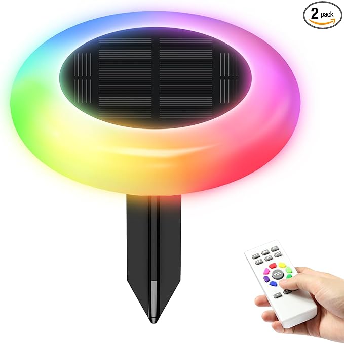 Solar Outdoor Color Changing Lights - Multicolored Auto On/Off Waterproof, Garden/Lawn/Walkway/Driveway (2 Pack)