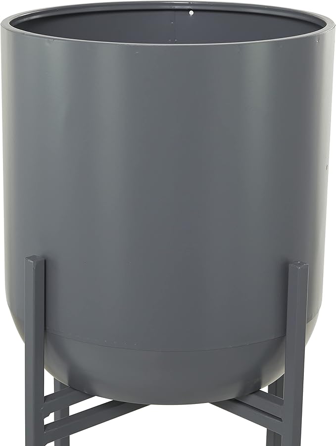 Deco 79 CosmoLiving by Cosmopolitan Metal Round Planter with Removable Stand, 13" x 13" x 42", Gray