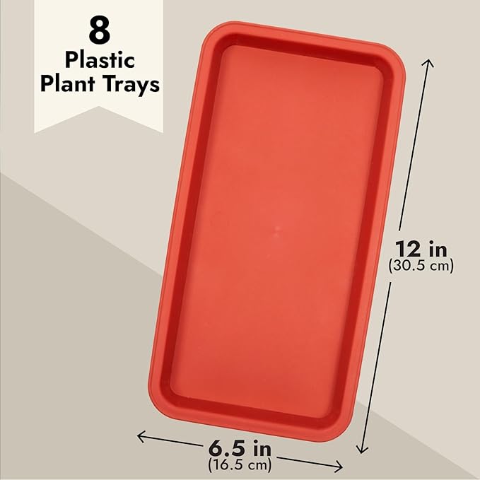 Juvale 8 Pack Plastic Plant Drip Trays for Planters, Pots, Rectangular Saucer Pans for Indoors, Outdoors (Terracotta Red, 6.5x12 in)