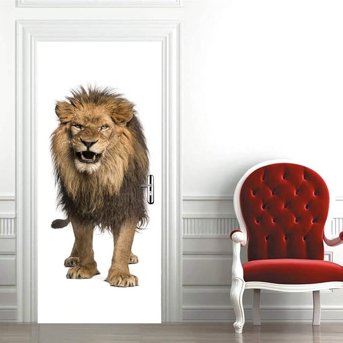 3D Peel and Stick Murals - Lion - Wallpaper Self-Adhesive Decals Removable PVC Waterproof Door Poster for Bedroom Living Room Decoration 33.9 x 78.7 inch