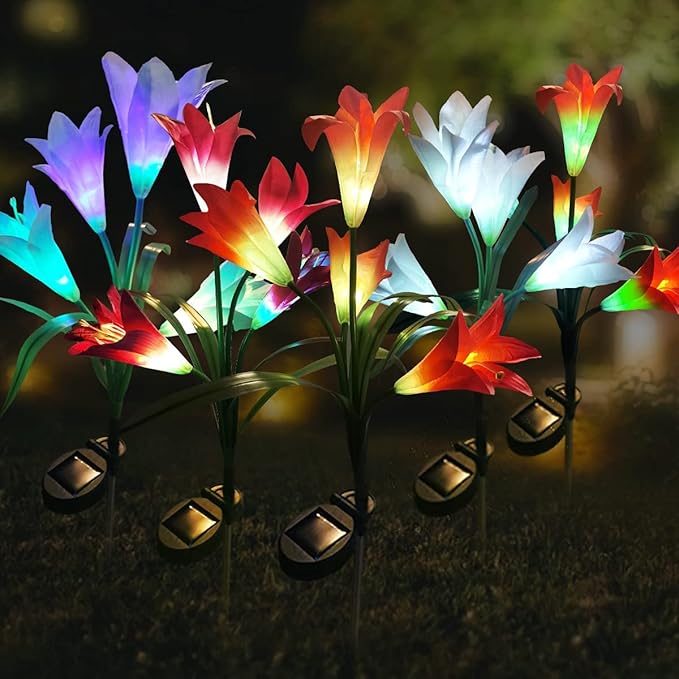 Veesee Solar Lily Flower Lights, Garden Lights for Christmas Gift, Outdoor Solar Powered Garden Lily Decorative Light, Colors Changing Solar Flower Light for Garden,Patio,Yard,Decoration-Red