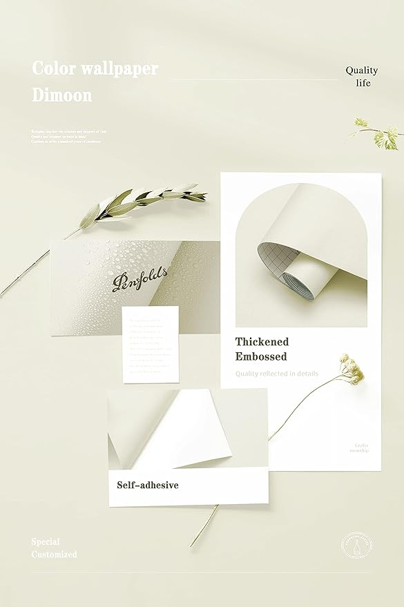 Dimoon 78.7''x17.7'' White Peel and Stick Wallpaper Contact Paper Modern Self Adhesive Wall Paper Removable Renter Friendly Textured Solid Color Shelf Cabinet Vinyl Roll (78.7''x17.7'',Cream White)