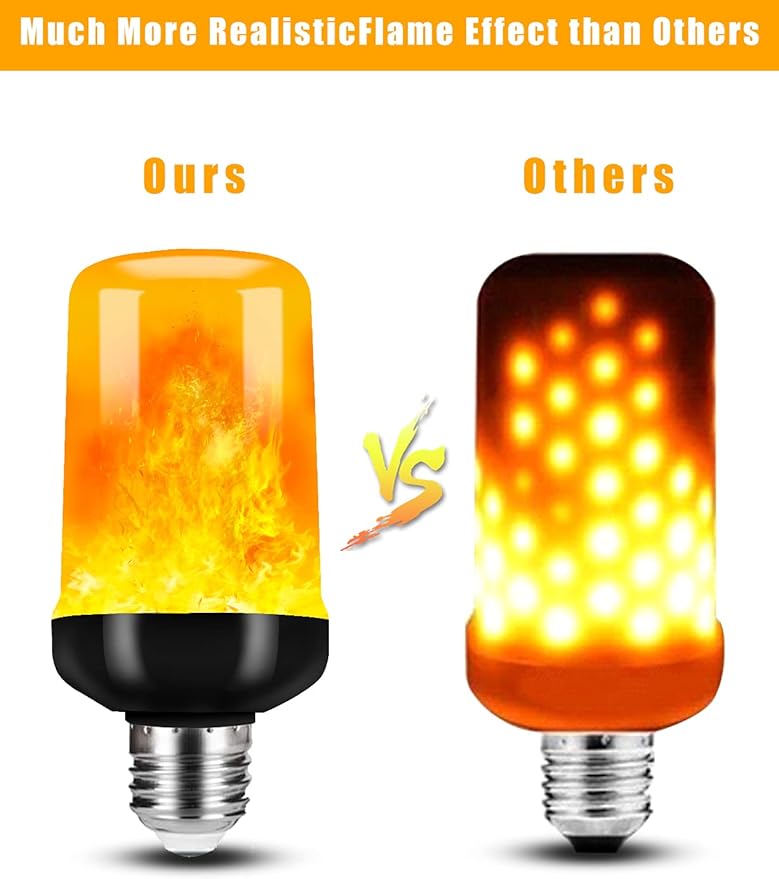 Hompavo 【Upgraded】 LED Flame Light Bulbs, 4 Modes Flickering Light Bulbs with Upside Down Effect, E26/E27 Flame Bulb for Halloween Christmas Party Patio Porch Home Indoor & Outdoor Decorations - 2