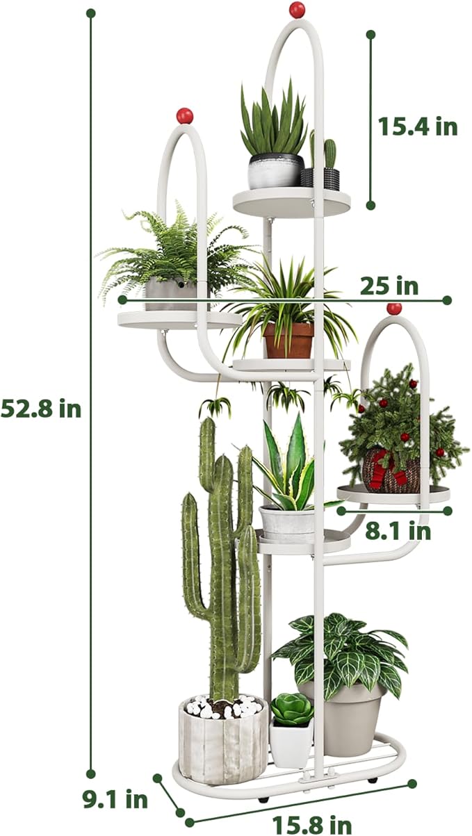 Bamworld Cactus Christmas Tree Home Decor Plant Stand Indoor for Succulents Cactus Shelf Metal Plant Shelf Outdoor Corner Tall Flower Pot for Patio Garden Balcony Living Room Decor White