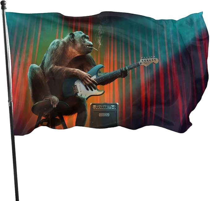 Monkey Music Gorilla Playing Guitar Flag 3x5 Ft Outdoor Decoration Banner House Flags Yard Farmhouse Garden Indoor Sign
