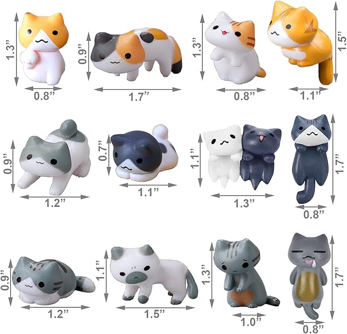 Mini Cute Tuxedo Small Cat Figures Decor, Miniature Fairy Garden Cat Succulent, 12 Pcs Lovely Cat Figurines For Cat Lovers, Tiny Terrarium Animal Statues Ornaments For Home Decoration Micro Landscape