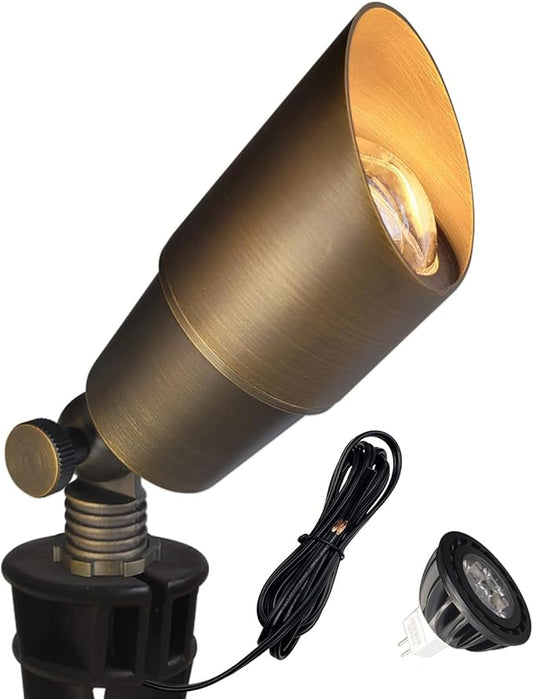 COLOER Die-cast Brass Low Voltage Spotlight 1-Pack with 5W Aluminum Housing MR16 LED Bulb 2700K 450LM CRI85+,12V AC/DC Outdoor Landscape Lighting, Directional Garden Patio Spot Up Light(101B)