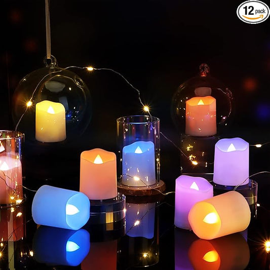 Flameless Tea Lights USB Recgargeable Candles, 12 Pack teaLights Candle Color Changing Flickering for Halloween, Garden, Home, Christmas Decorations