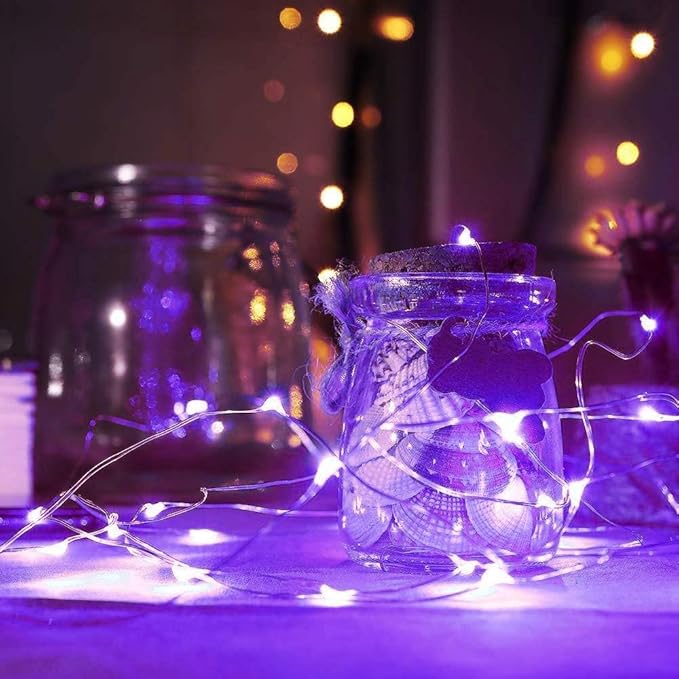 YEGUO 4 Pack Purple Solar Fairy Lights Outdoor Waterproof, Each 33ft 100 LED String Lights 8 Modes Silver Wire