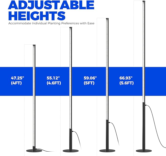 Barrina T10 Pro Standing Grow Light with Timer, 42W, 169 LEDs, Full Spectrum Vertical Grow Light for Indoor, Wide Coverage, 4FT to 5.6FT Height with Foot Switch, Ideal for Flowering and Tall Plants