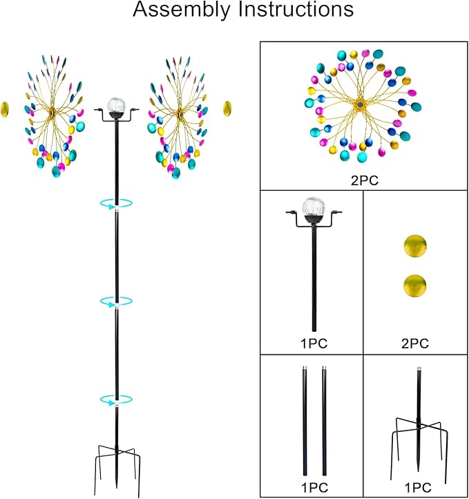 Solar Wind Spinners for Yard and Garden- 58.2 Inch Metal Wind Sculptures Outdoor Clearance Kinetic Windmills with Multi Color Led Glass Ball (Polka Dots)