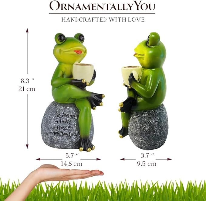 Spring & Summer-Themed Garden Statues – Adorable Outdoor Decor for Lawn, Patio & Porch (Coffee Drinking Frog Garden Statue with Funny Quote)