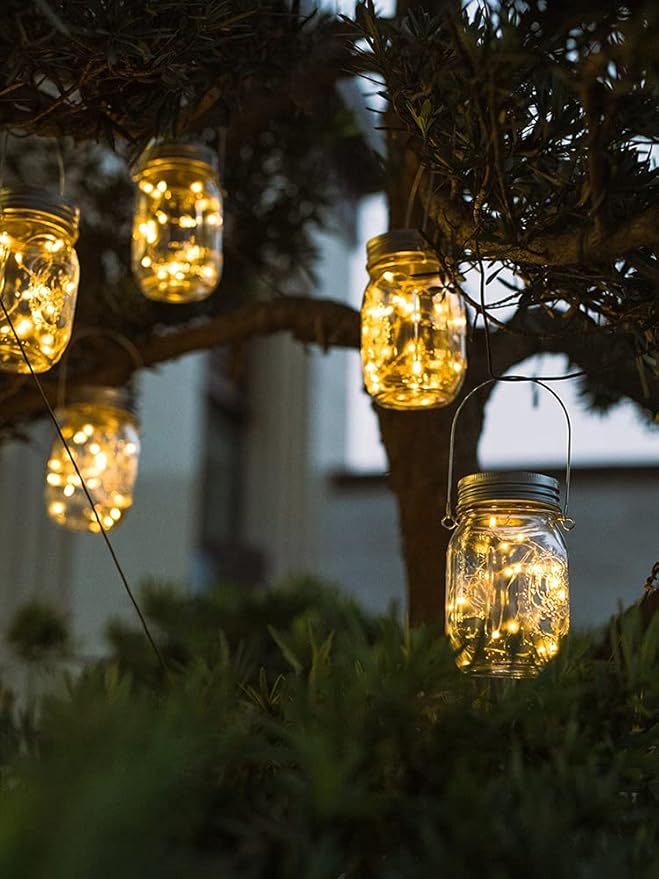 Decorman Solar Mason Jar Lights, 10 Pack 30 LED Fairy Star Firefly String Lids Lights with 10 Hangers for Patio Yard Garden Party Wedding Christmas Decoration(Jars Not Included) (10 Pack, Warm White)