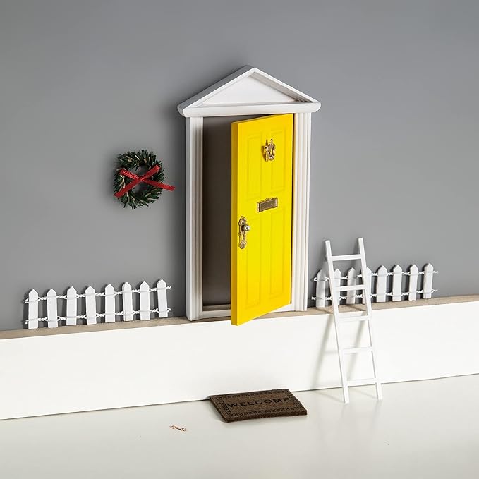 Wooden Yellow Fairy Door - Miniature Elf Door…
