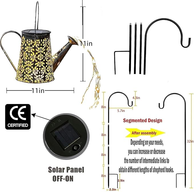 Solar Watering Can Lights Waterproof Garden Decorations - Outdoor Large Fairy Lartern Hanging Retro Metal Kettle Light Star Art Decorative Lamp for Walkway Table Patio Lawn with Bracket