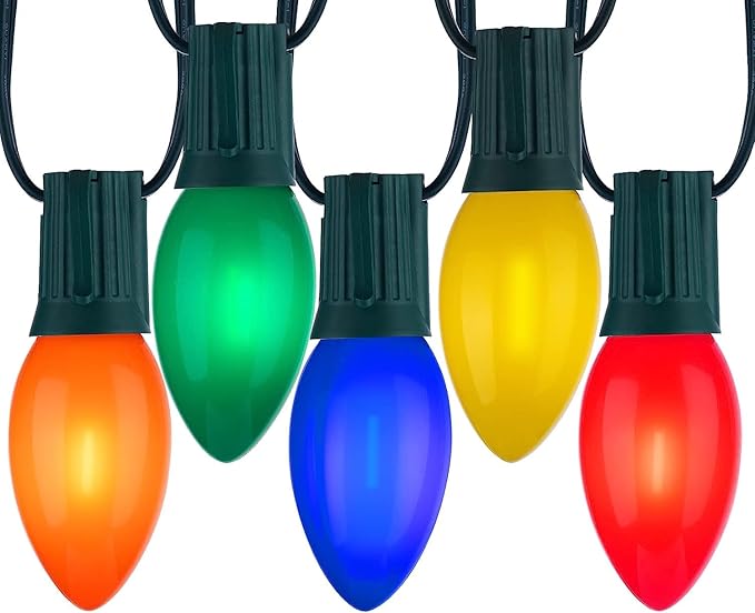 Vintage C9 LED Christmas Lights Outdoor, 100 Feet C9 String Lights with 100 Colored Shatterproof Bulbs, Connectable Waterproof Lights for Holiday Party Roofline Backyard Garden Patio, Green Wire