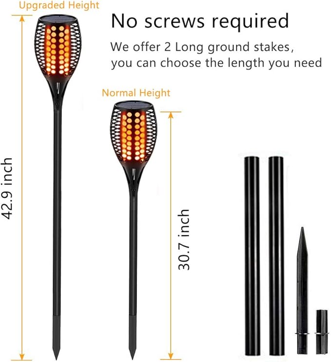 Aityvert Upgraded Solar Torch Lights 43 inches Flickering Dancing Flames Waterproof Outdoor Landscape Decorations Lighting Dusk to Dawn Auto On/Off Solar Lights for Halloween Christmas 2-Pack