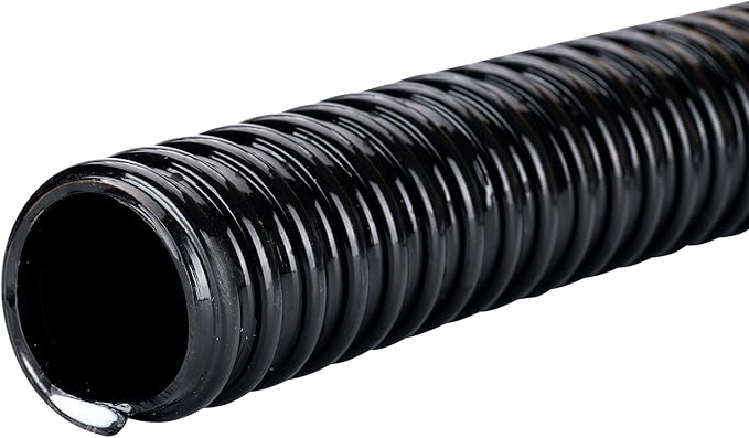 Pond Hose ID 1” × 50ft Black Corrugated Flexible Reinforced PVC Hose Vinyl Tubing for Pond Pump Fountain Garden Waterfall, Non-toxic & Kinkproof, with 2 clamps