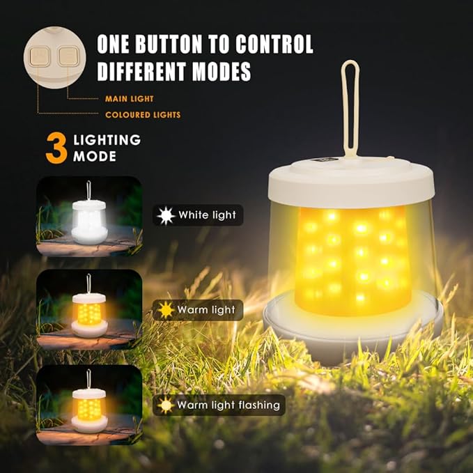UniqueFire Portable 2-in-1 Camping Lantern & String Lights, Rechargeable LED Tent Lantern with RGB String Lights for Camping, Party, Garden & Yard Outdoor Decoration
