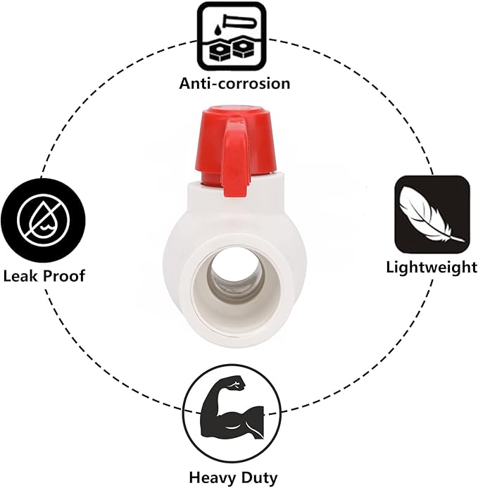 6Pcs 1/2" PVC Ball Valve Water Pipe Shut-off Valve Socket with Red T-Handle for Cold Water Supply lines, Irrigation Pipe fitting System(Socket x Socket), Schedule 40