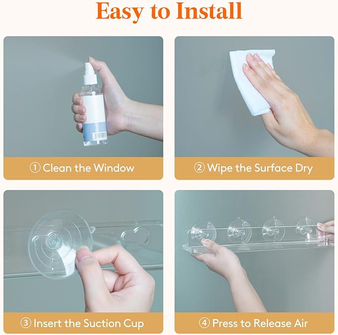 Lifewit Window Plant Floating Shelves 15 inch, 2 Pack Acrylic Suction Cup Shelf, Window Sill Extender for Indoor Succulent Plants, Micro Greens, Seed Starter Pots, Herb Planters