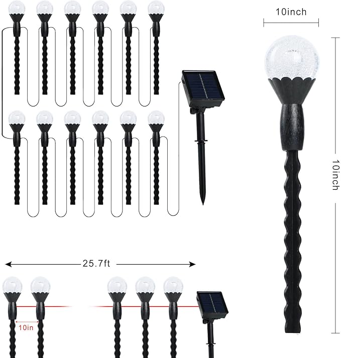 SEMILITS Solar Landscape Lights 12LED Bubble Beads Shaped Outdoor Solar String Lights for Path Garden Patio Decor