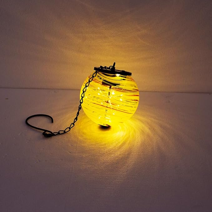 Solar Lanterns Outdoor Waterproof LED Lights 4.7" Glass Hanging Solar Lights with Metal Chain,Gazing Globe Ball Outdoor Decorative Lantern for Patio Pathway Yard Garden Decor(Yellow)