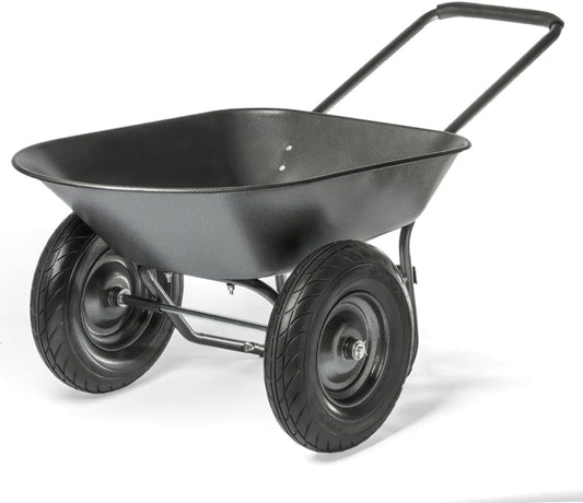 XtremepowerUS Dual-Wheel Utility Wheelbarrow Garden Cart Built-in Stand Flat-Free 16" Tires 5 cu/ft. 330 LBS Capacity Metal Tray for Lawn, Gardening