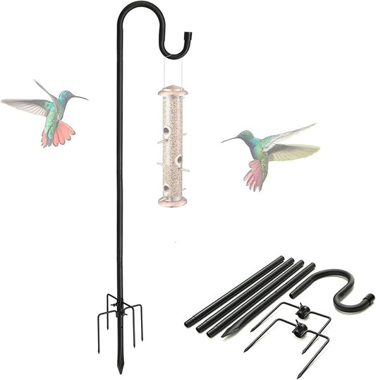 Shepherds Hooks, 62" Bird Feeder Pole for Outdoor, 4/5” Thick Hummingbird Feeders Stand Heavy Duty, Hanging Plant Hanger Stake with 5-Prong Base, Metal Shepard Stick