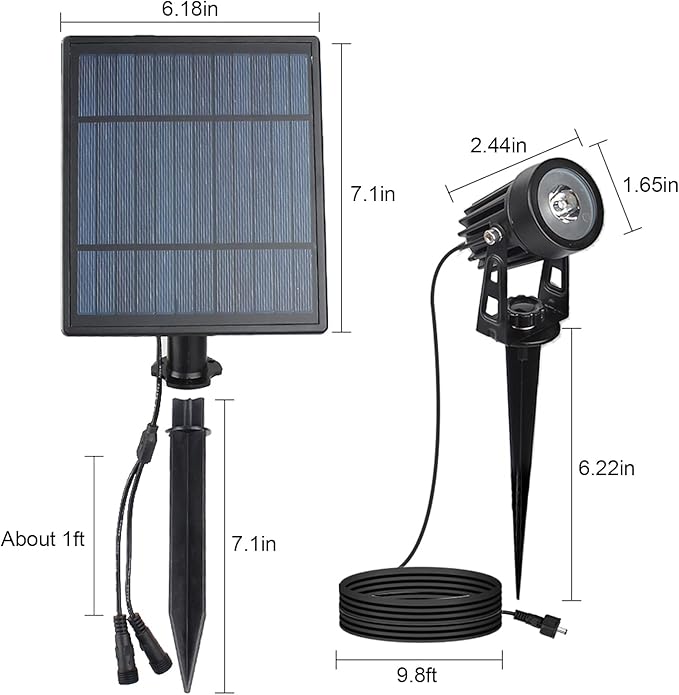 T-SUN Solar Spotlights 2W Outdoor LED Landscape Spot Light, 2-in-1 Waterproof Solar Powered Wall Lights Auto ON/Off with Dual Headlamp for Garden, Yard, Pathway(Warm White)