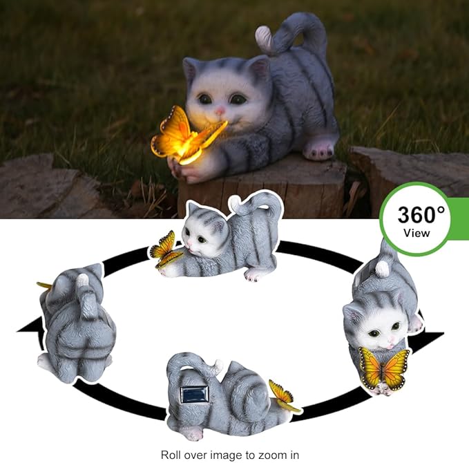 Solar Garden Statues Outdoor Cat Lights, Unique Housewarming Garden Gifts for Women Mom Wife Grandma and Sisters，Cute Cat Sculpture Decoration for Patio, Terrace, Balcony, Lawn