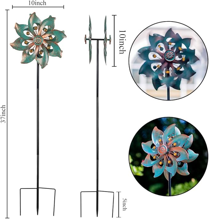 DREAMYSOUL Outdoor Wind Spinner 37 Inch, Metal Garden Wind Sculpture Bronze Wind Spinners for Patio Yard Lawn Decor