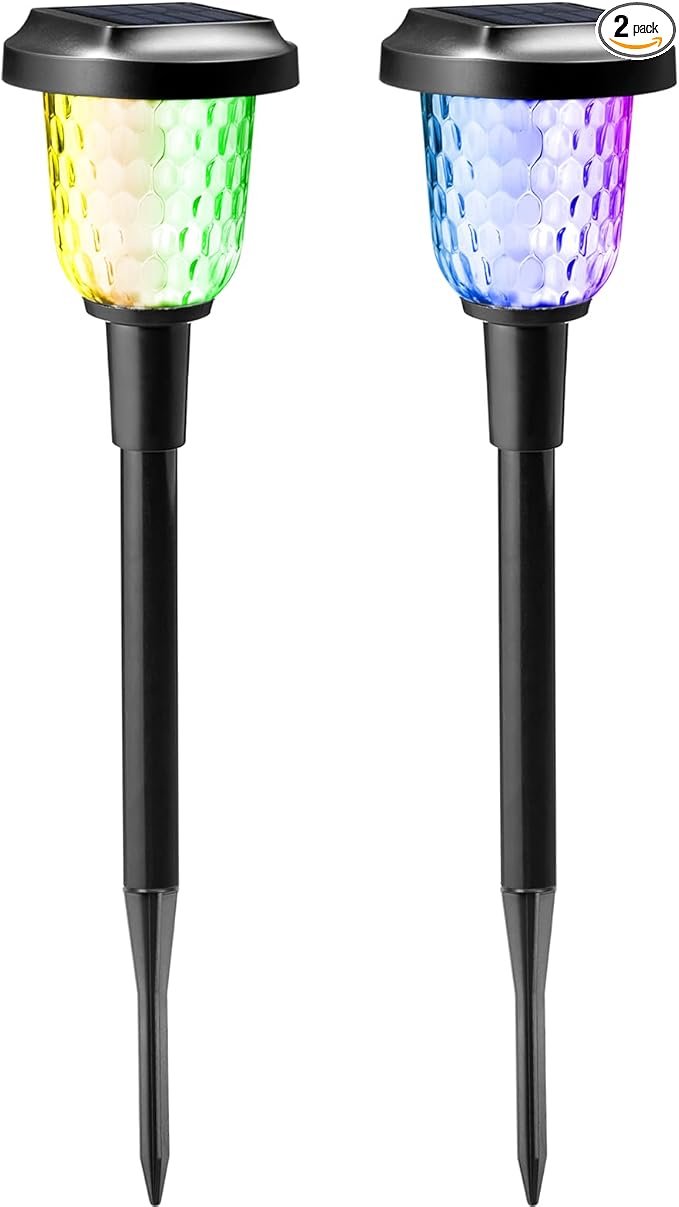 Solar Outdoor Lights - 2 Pack Color Changing Solar Pathway Lights, Waterproof, Maintains 10 Hours of Lighting for Garden, Landscape, Path, Yard, Patio, Driveway
