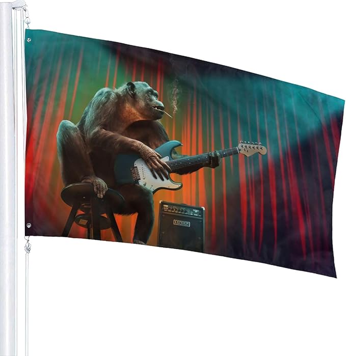 Monkey Music Gorilla Playing Guitar Flag 3x5 Ft Outdoor Decoration Banner House Flags Yard Farmhouse Garden Indoor Sign